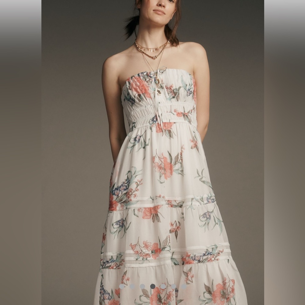 Anthropologie The Somerset Strapless Chiffon Midi Dress Women's M Floral‎ Boho